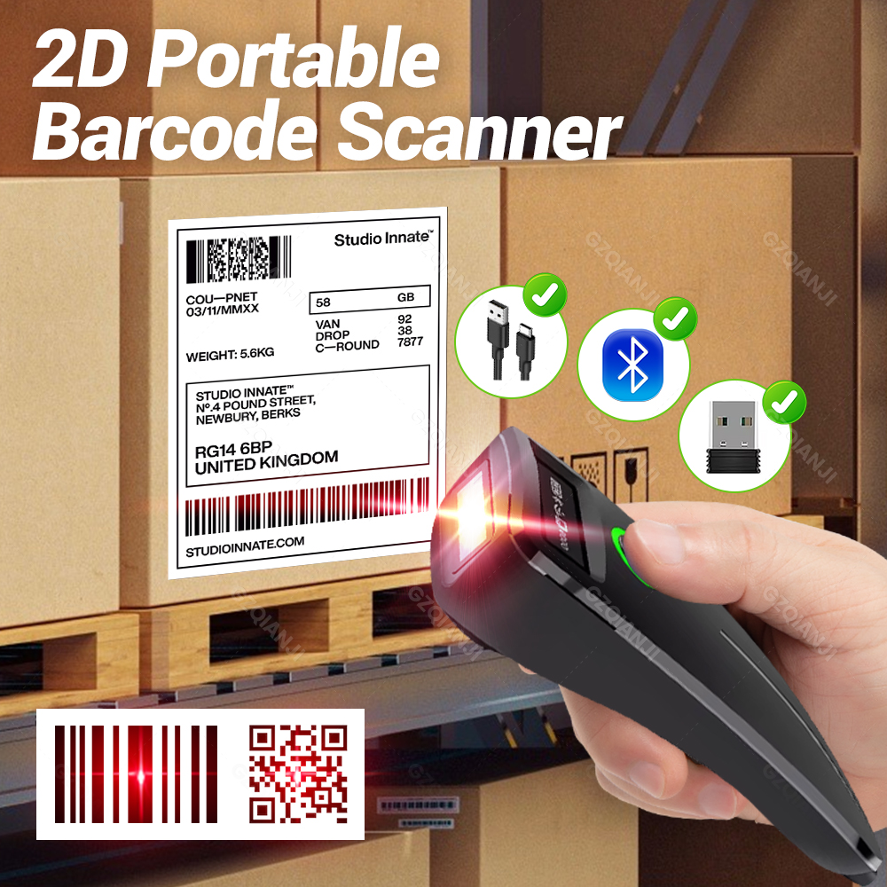 Barcode Scanner Wireless - 2D Mini Barcode Scanner USB Wired/Bluetooth/