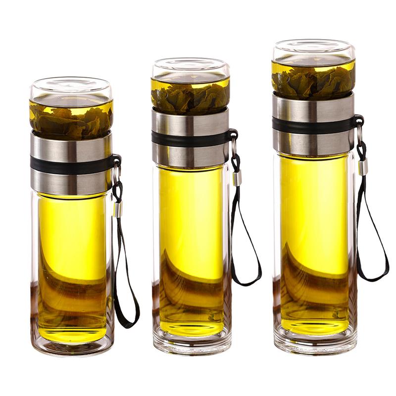 Smart Water Bottle Tracker - Glass Tea Infuser Bottle Leak-Proof Travel