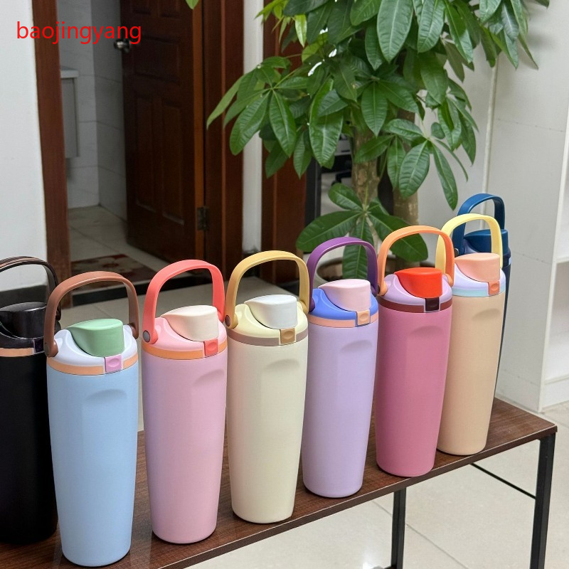 Smart Water Bottle Tracker - 30oz Macaron Color Portable Insulated Bottle,